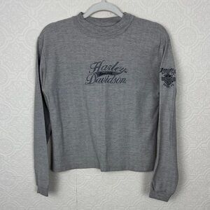 Harley Davidson Gray Long Sleeve Shirt Medium High Neck Layering Embroidered